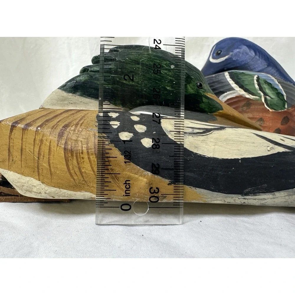 Jim Gibbs Wood Carved Ducks Painted Set 2 Decoy Decor Hanging Folkart 1980s